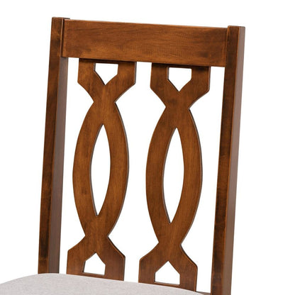 Grey Fabric Upholstered and Walnut Brown Finished Wood 2-Piece Dining Chair Set