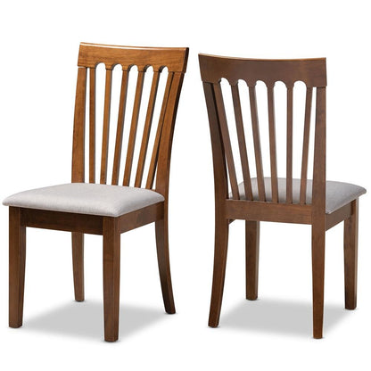 Grey Fabric Upholstered Walnut Brown Finished Wood 2-Piece Dining Chair Set