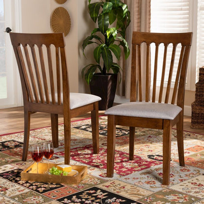 Grey Fabric Upholstered Walnut Brown Finished Wood 2-Piece Dining Chair Set