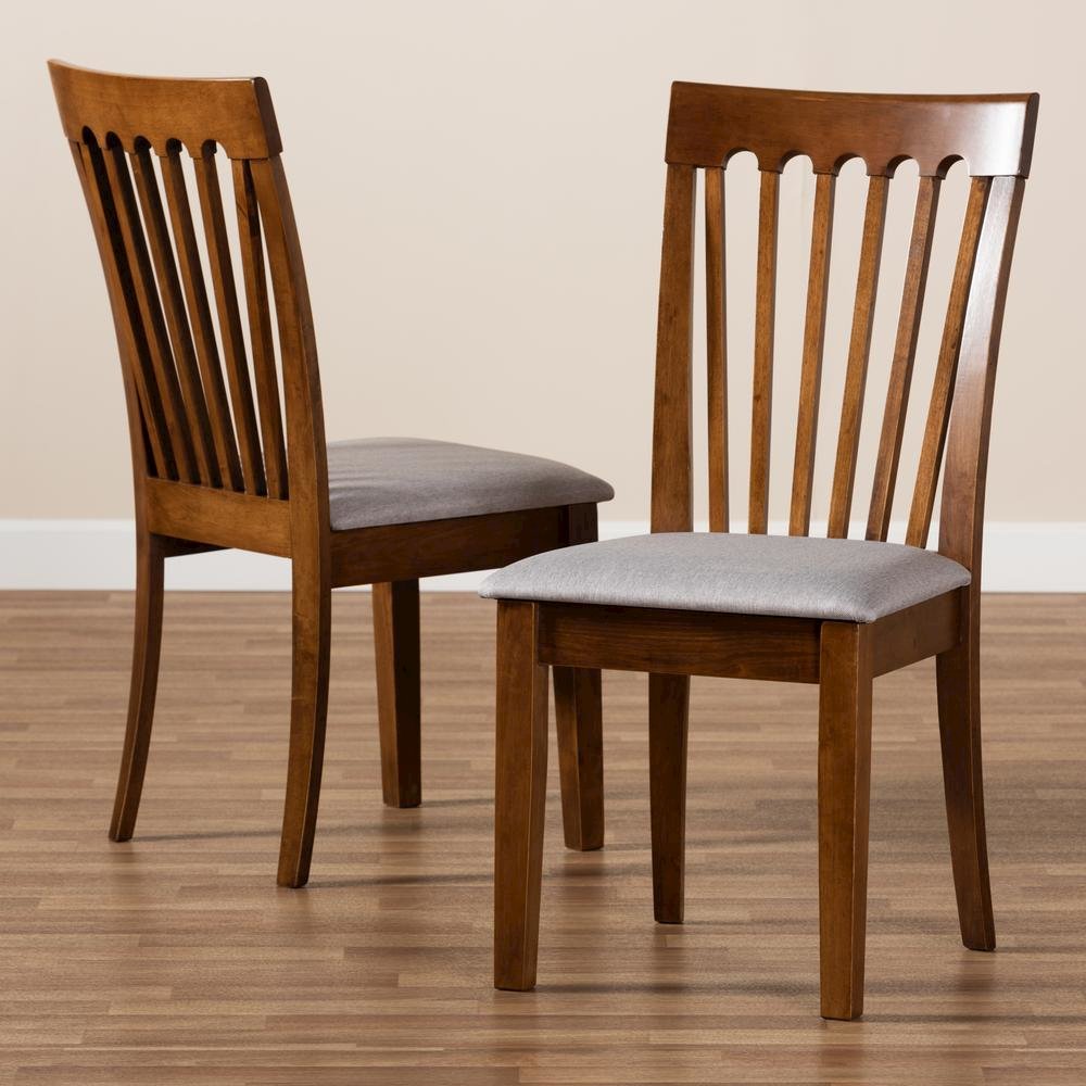 Grey Fabric Upholstered Walnut Brown Finished Wood 2-Piece Dining Chair Set