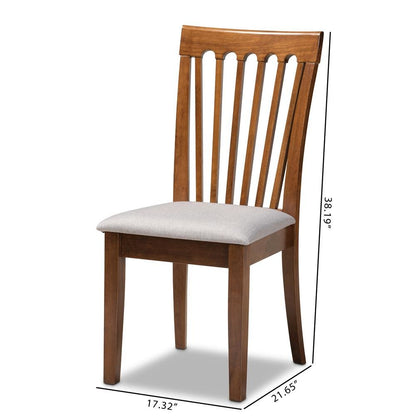 Grey Fabric Upholstered Walnut Brown Finished Wood 2-Piece Dining Chair Set