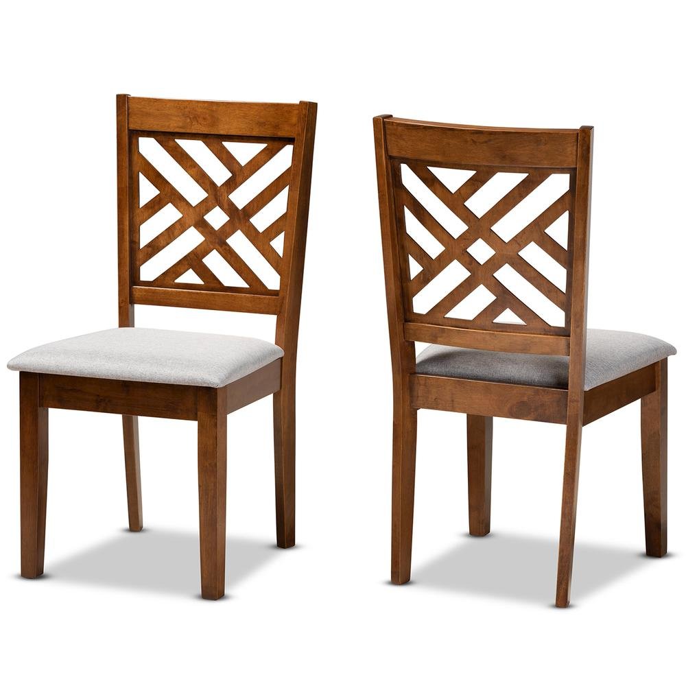 Grey Fabric Upholstered and Walnut Brown Finished Wood 2-Piece Dining Chair Set