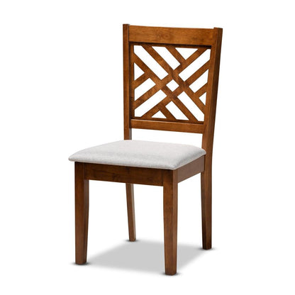 Grey Fabric Upholstered and Walnut Brown Finished Wood 7-Piece Dining Set