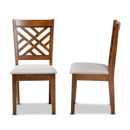Grey Fabric Upholstered and Walnut Brown Finished Wood 2-Piece Dining Chair Set