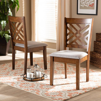 Grey Fabric Upholstered and Walnut Brown Finished Wood 2-Piece Dining Chair Set