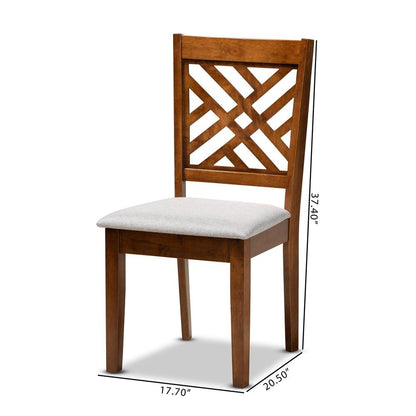 Grey Fabric Upholstered and Walnut Brown Finished Wood 2-Piece Dining Chair Set