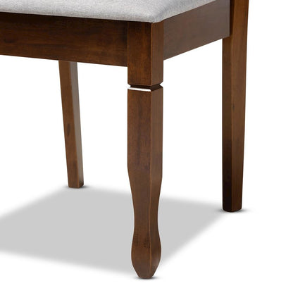 Grey Fabric Upholstered and Walnut Brown Finished Wood 7-Piece Dining Set