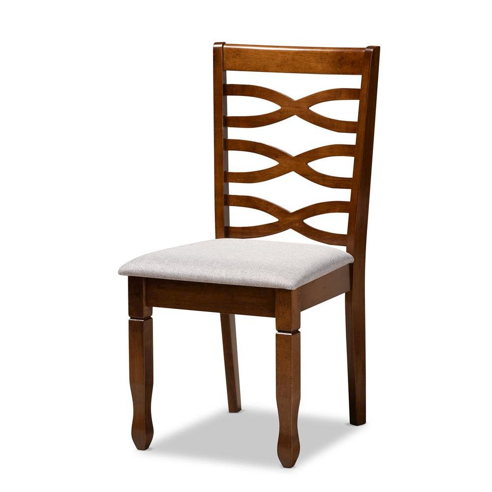 Grey Fabric Upholstered and Walnut Brown Finished Wood 7-Piece Dining Set