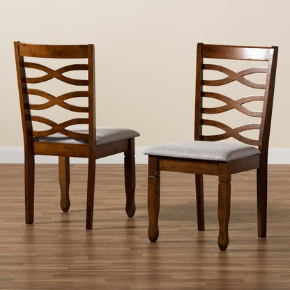 Grey Fabric Upholstered and Walnut Brown Finished Wood 2-Piece Dining Chair Set