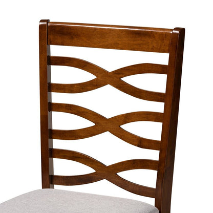 Grey Fabric Upholstered and Walnut Brown Finished Wood 5-Piece Dining Set