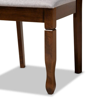 Grey Fabric Upholstered and Walnut Brown Finished Wood 5-Piece Dining Set