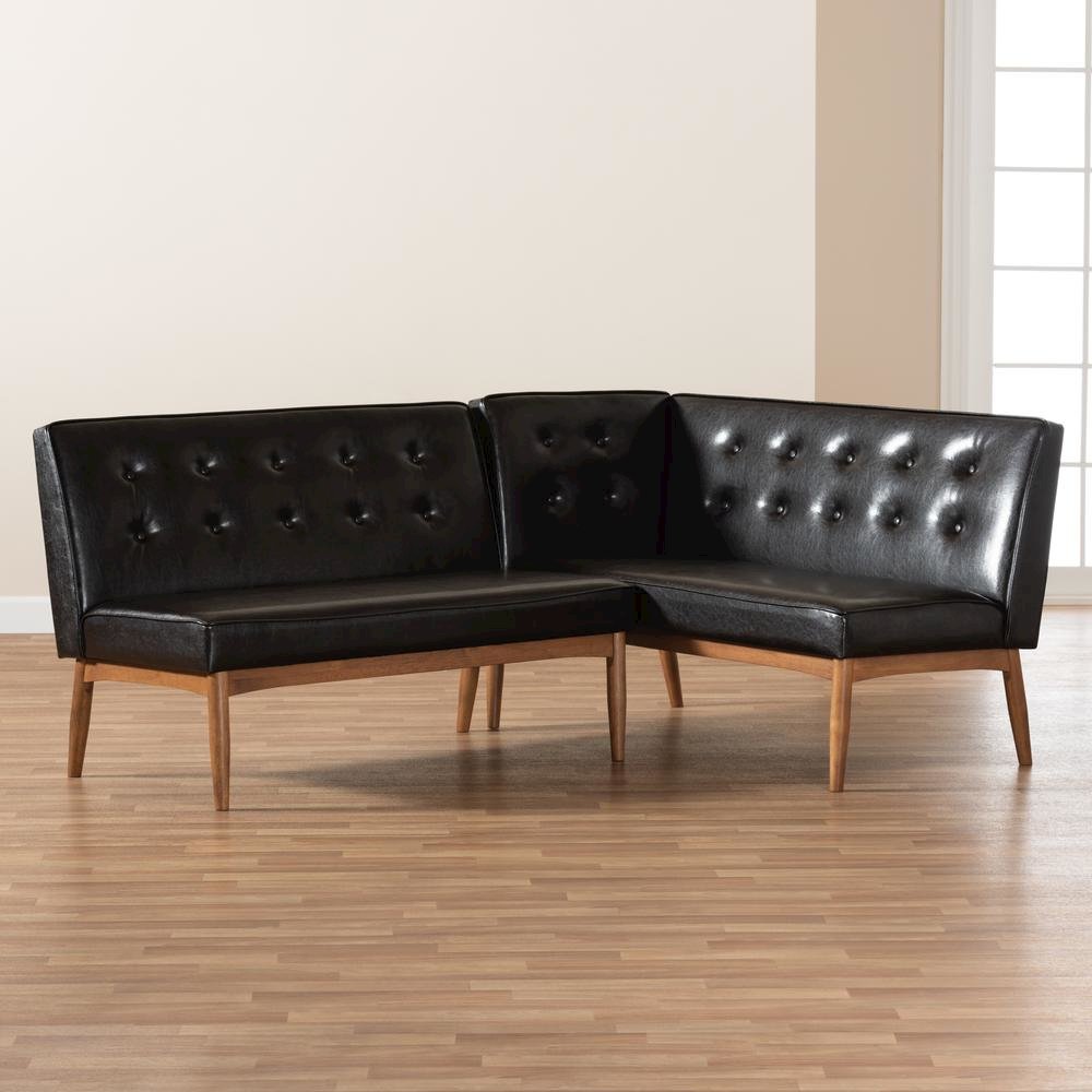 Leather Upholstered 2-Piece Wood Dining Nook Banquette Set