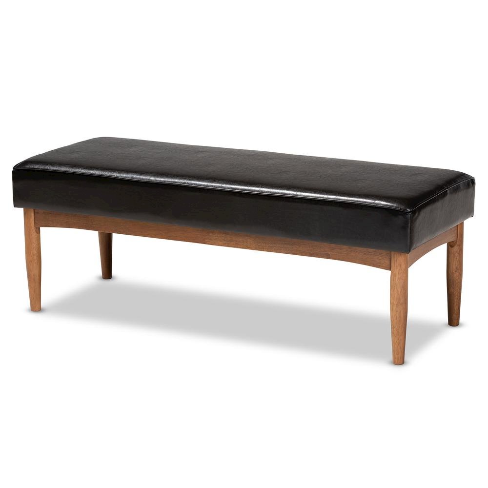 Arvid Mid-Century Modern Dark Brown Faux Leather Upholstered Wood Dining Bench