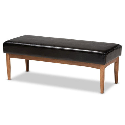 Arvid Mid-Century Modern Dark Brown Faux Leather Upholstered Wood Dining Bench