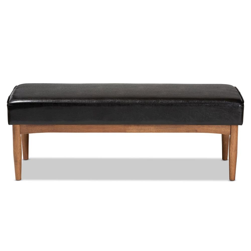 Arvid Mid-Century Modern Dark Brown Faux Leather Upholstered Wood Dining Bench