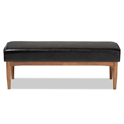 Arvid Mid-Century Modern Dark Brown Faux Leather Upholstered Wood Dining Bench