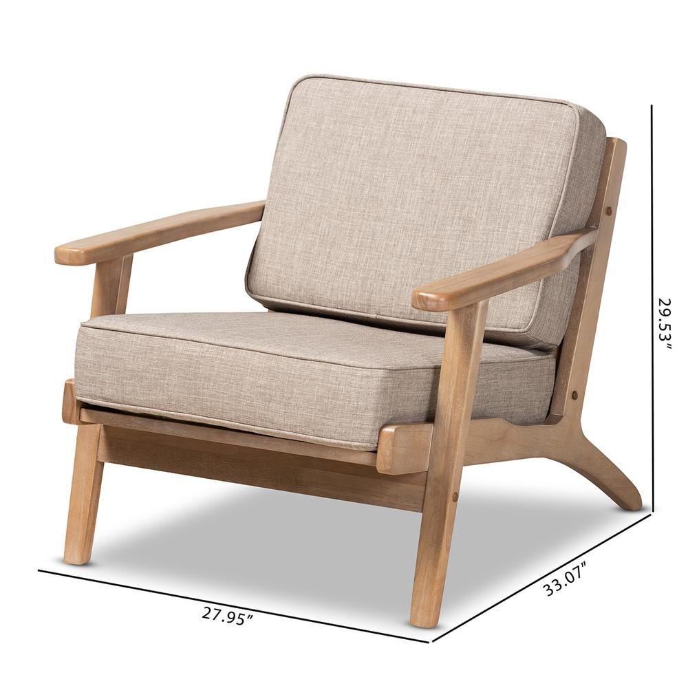 Light Grey Fabric Upholstered Antique Oak Finished Wood Armchair