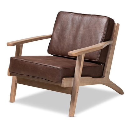 Leather Effect Fabric Upholstered Antique Oak Finished Wood Armchair