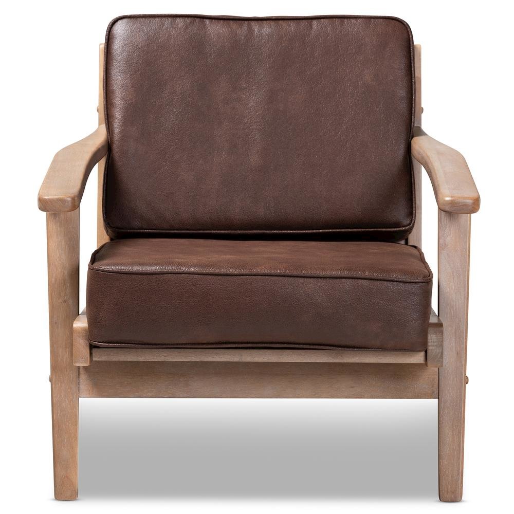Leather Effect Fabric Upholstered Antique Oak Finished Wood Armchair