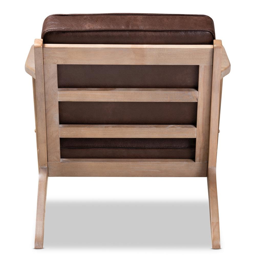 Leather Effect Fabric Upholstered Antique Oak Finished Wood Armchair