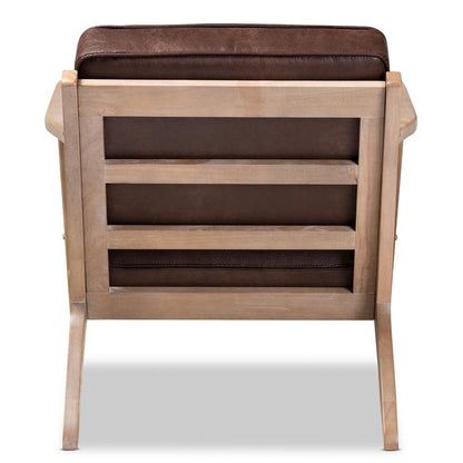 Leather Effect Fabric Upholstered Antique Oak Finished Wood Armchair