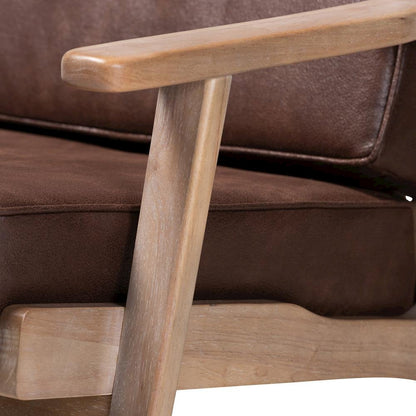 Leather Effect Fabric Upholstered Antique Oak Finished Wood Armchair