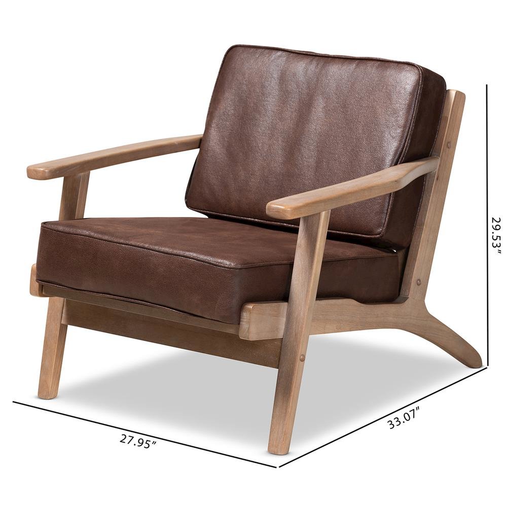Leather Effect Fabric Upholstered Antique Oak Finished Wood Armchair