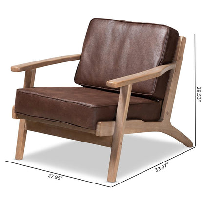 Leather Effect Fabric Upholstered Antique Oak Finished Wood Armchair