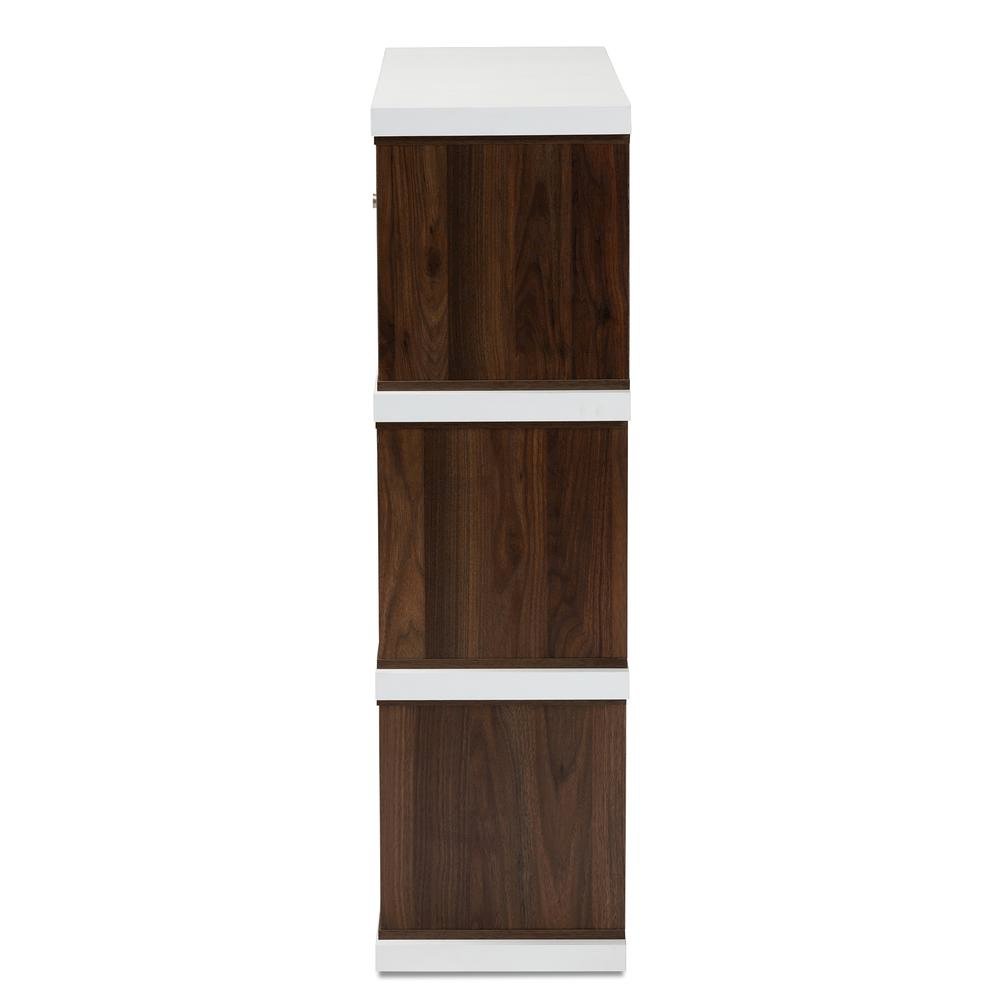 Two-Tone White and Walnut Brown Finished 2-Drawer Bookcase