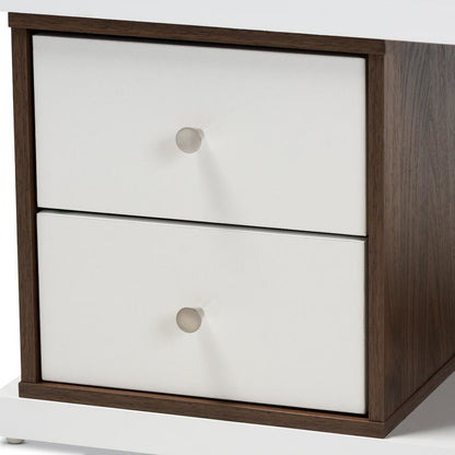 Two-Tone White and Walnut Brown Finished 2-Drawer Bookcase