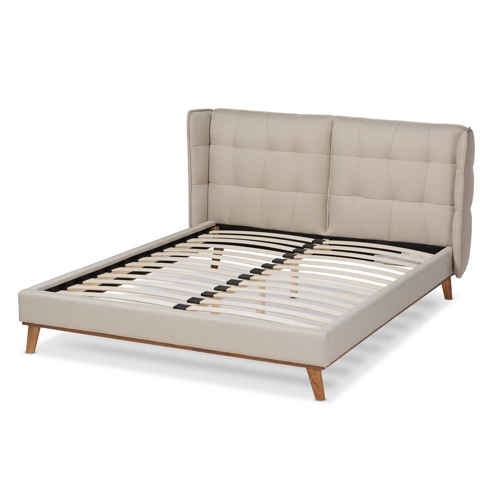 Walnut Brown Finished Wood Queen Size Platform Wingback Bed