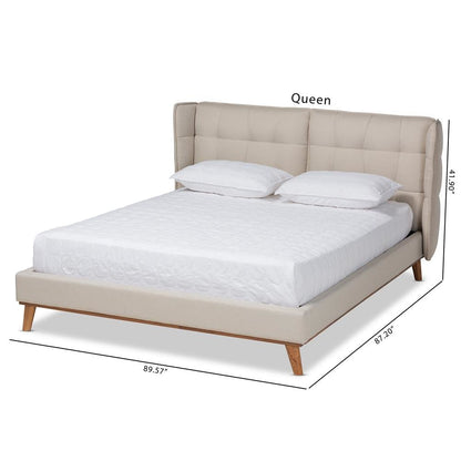 Walnut Brown Finished Wood Queen Size Platform Wingback Bed