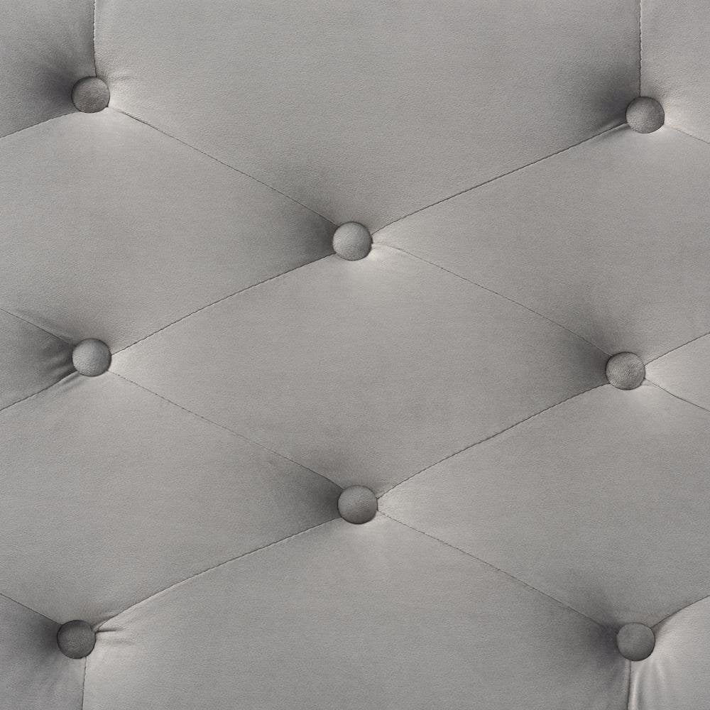 Transitional Grey Velvet Fabric Upholstered Silver Finished Storage Ottoman