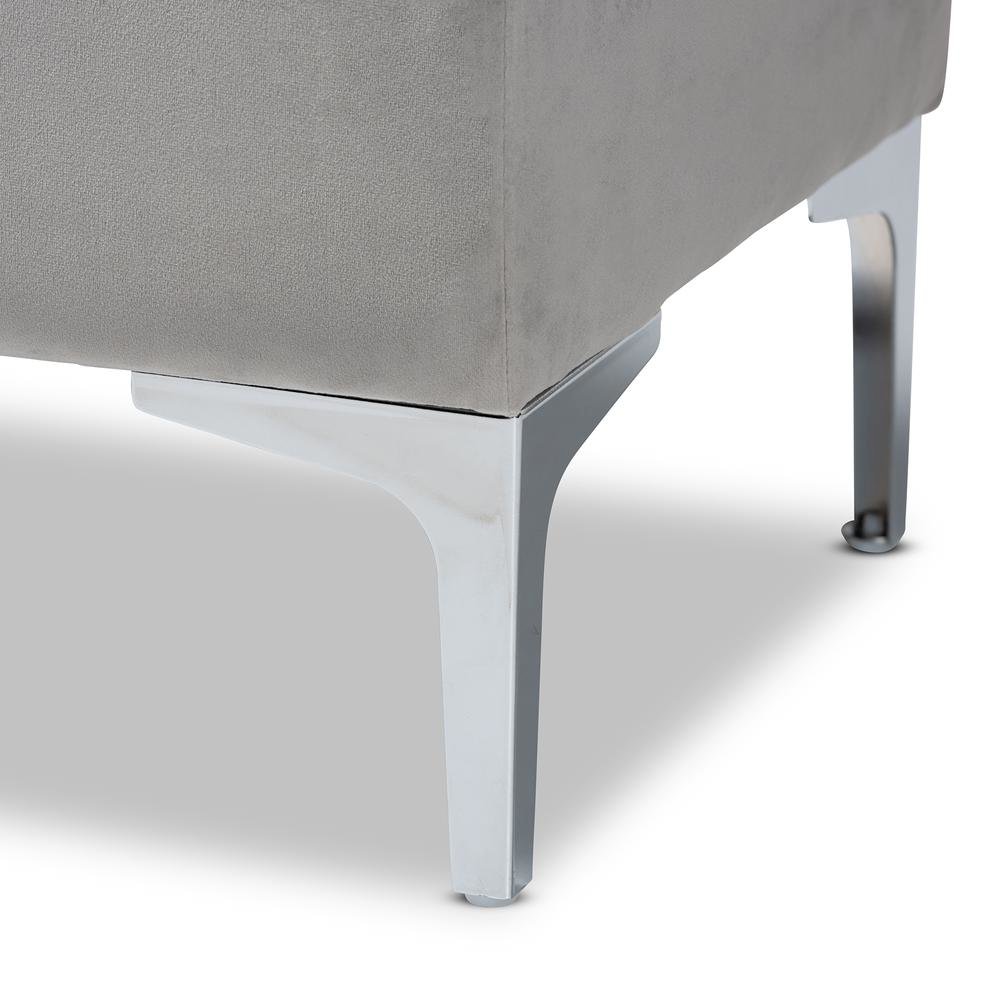 Transitional Grey Velvet Fabric Upholstered Silver Finished Storage Ottoman