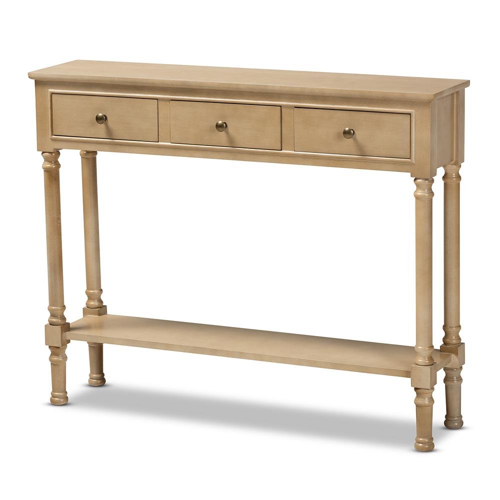 Farmhouse Oak Brown Finished Wood 3-Drawer Entryway Console Table