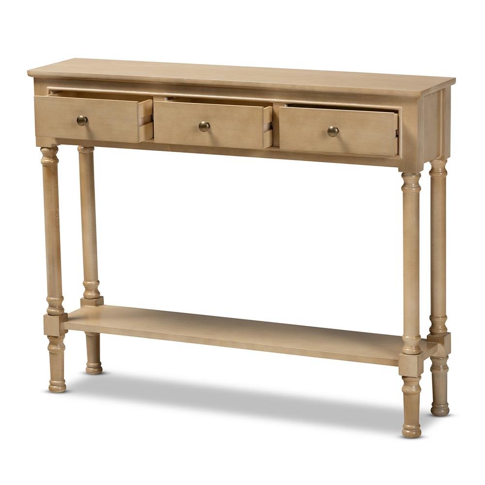 Farmhouse Oak Brown Finished Wood 3-Drawer Entryway Console Table
