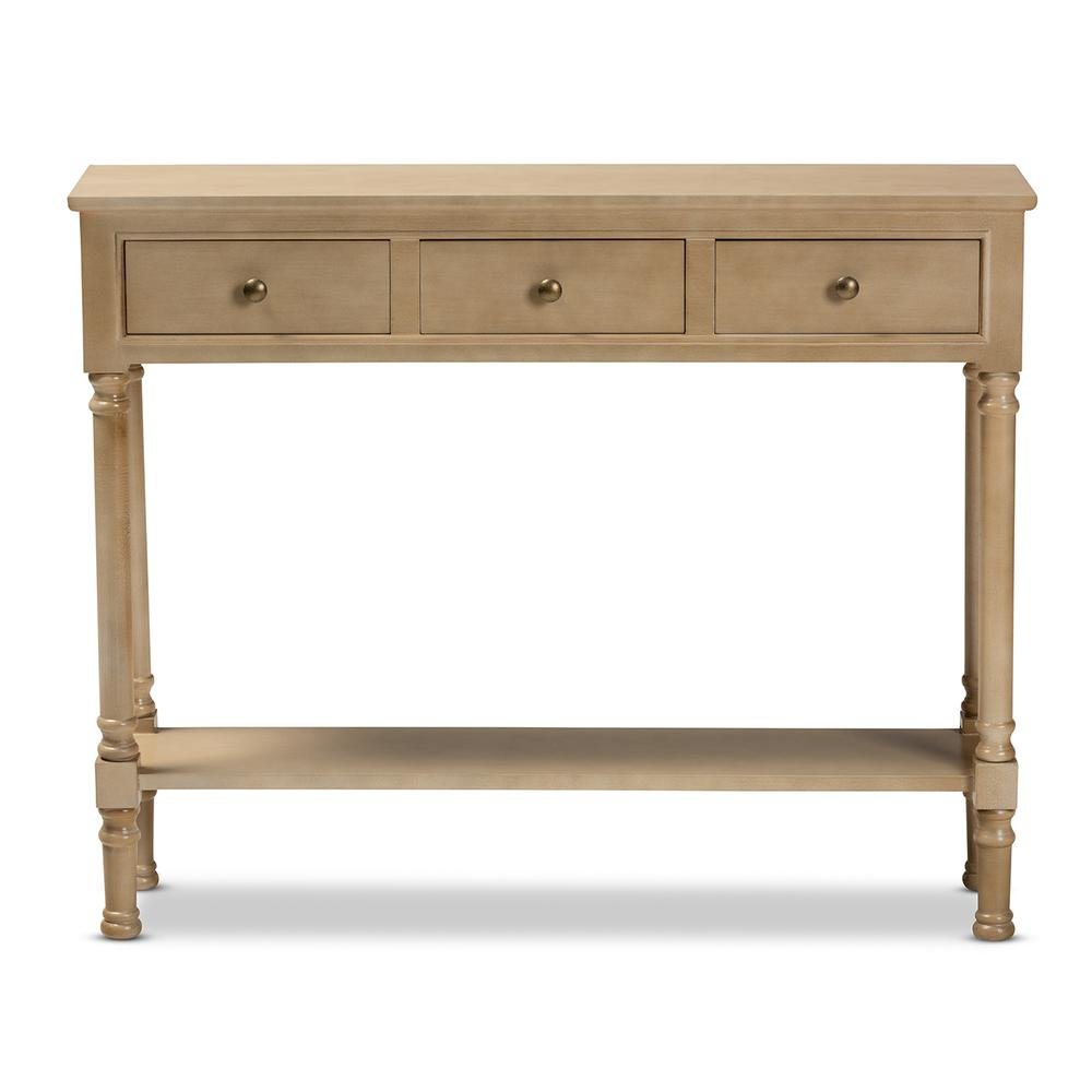 Farmhouse Oak Brown Finished Wood 3-Drawer Entryway Console Table
