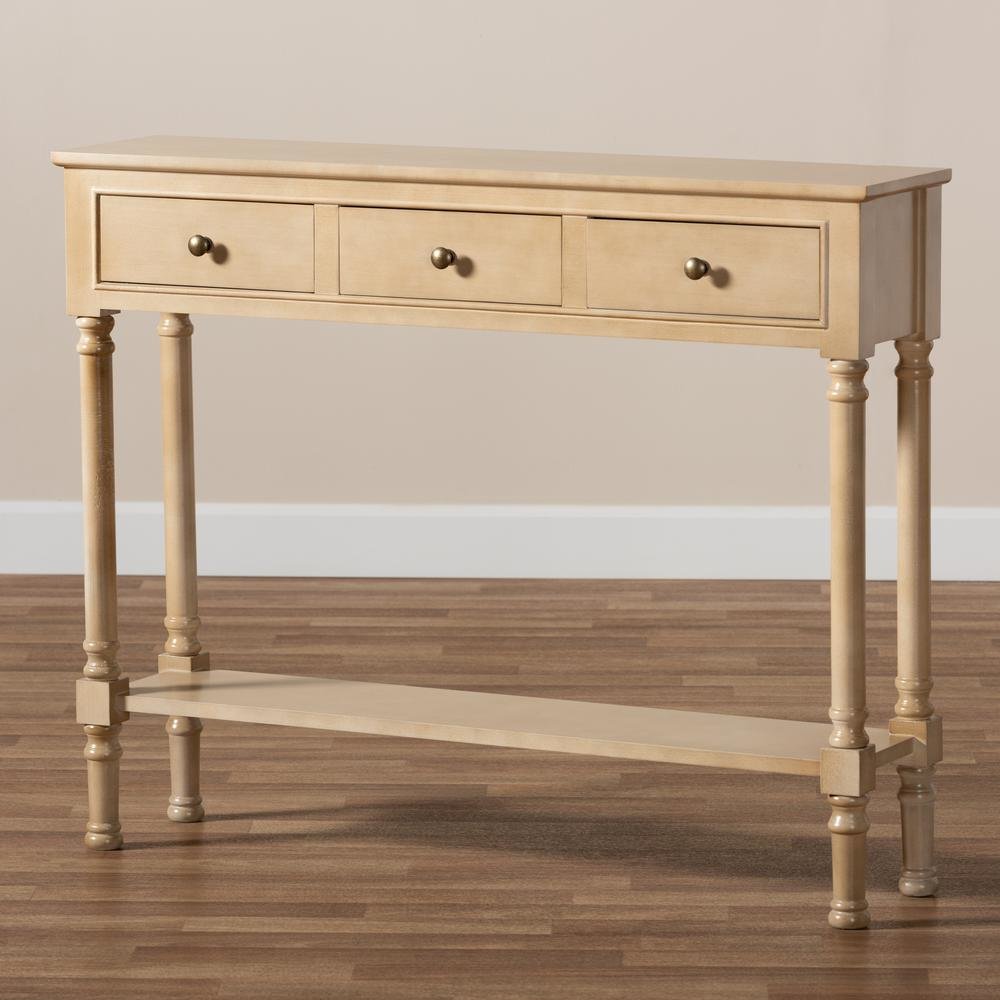 Farmhouse Oak Brown Finished Wood 3-Drawer Entryway Console Table