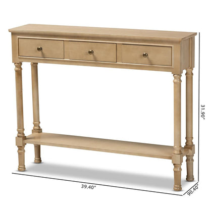 Farmhouse Oak Brown Finished Wood 3-Drawer Entryway Console Table