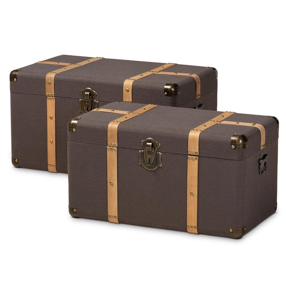 Oak Brown Finished 2-Piece Storage Trunk Set