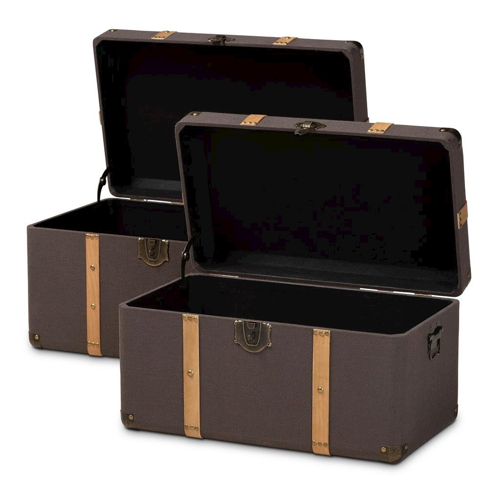 Oak Brown Finished 2-Piece Storage Trunk Set