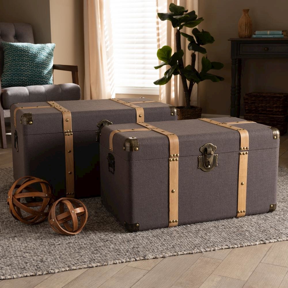 Oak Brown Finished 2-Piece Storage Trunk Set