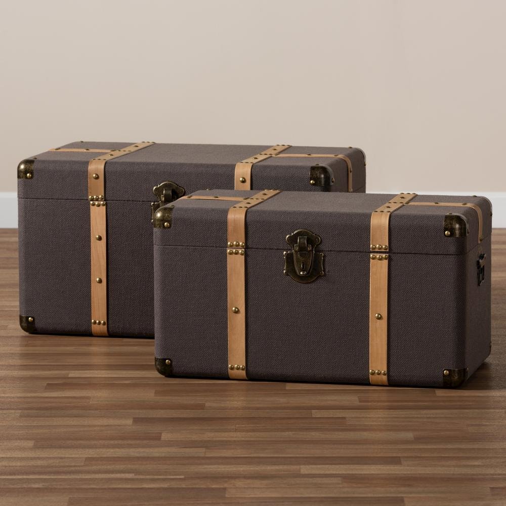 Oak Brown Finished 2-Piece Storage Trunk Set