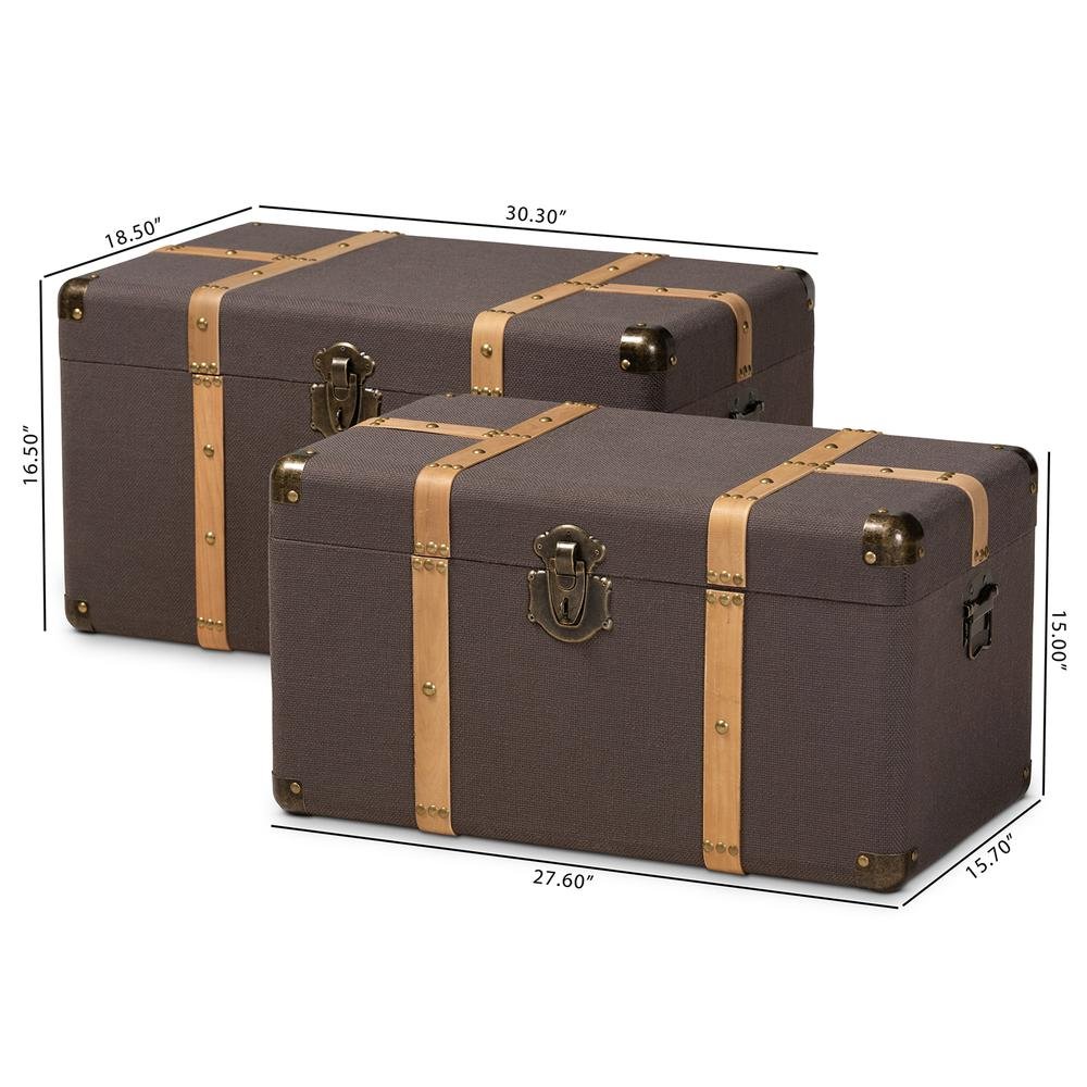 Oak Brown Finished 2-Piece Storage Trunk Set