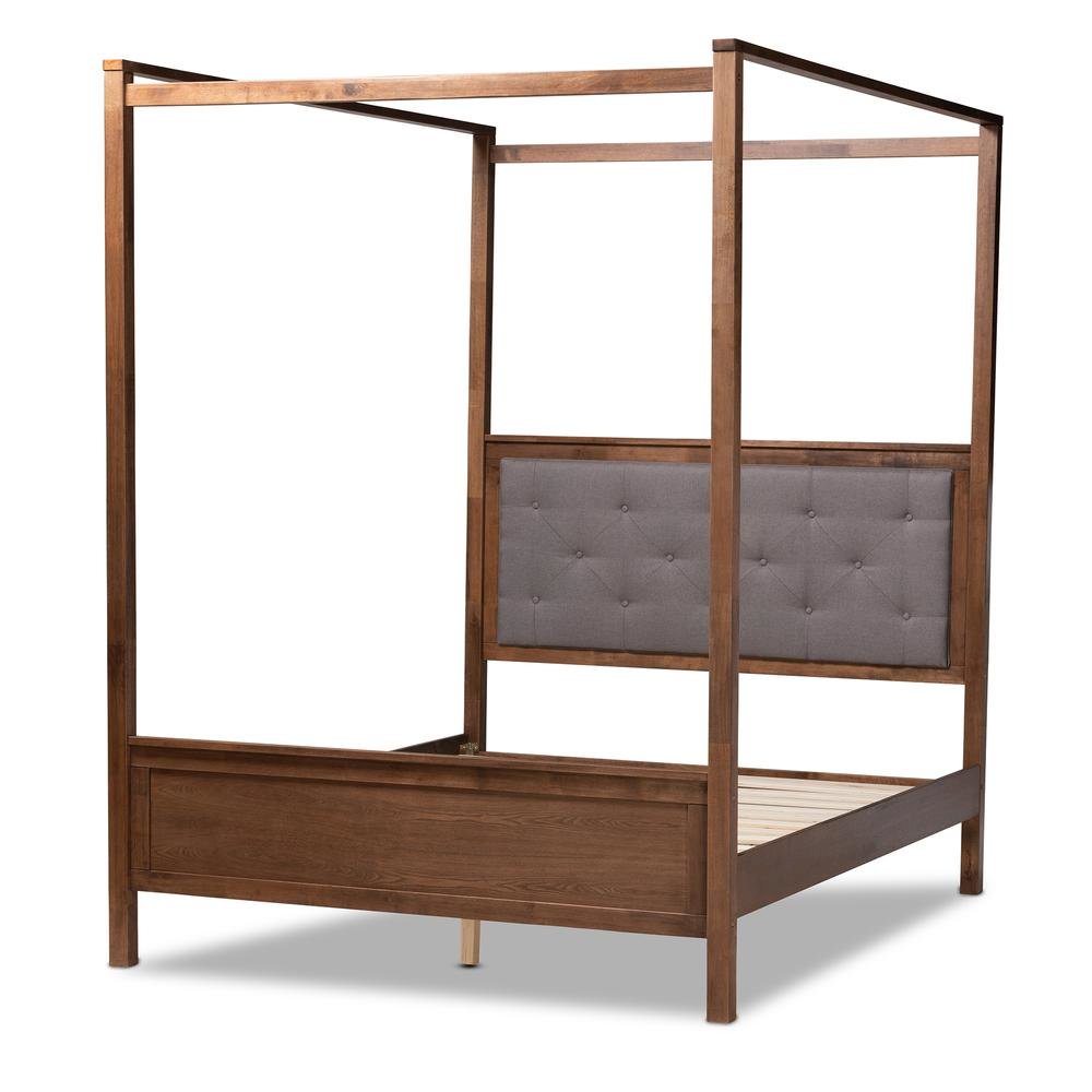 Walnut Brown Finished Wood Queen Size Platform Canopy Bed