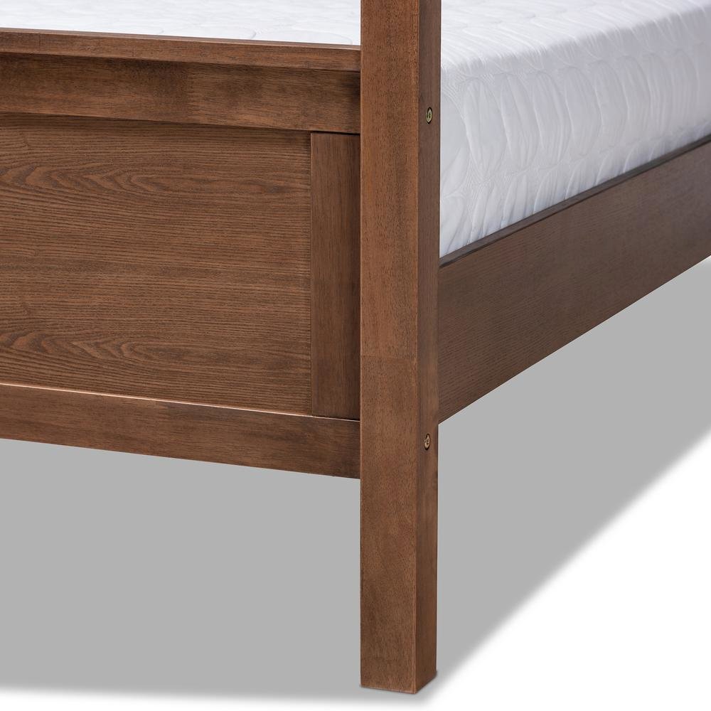 Walnut Brown Finished Wood Queen Size Platform Canopy Bed
