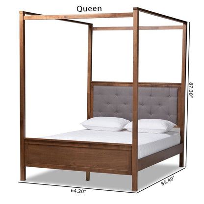 Walnut Brown Finished Wood Queen Size Platform Canopy Bed