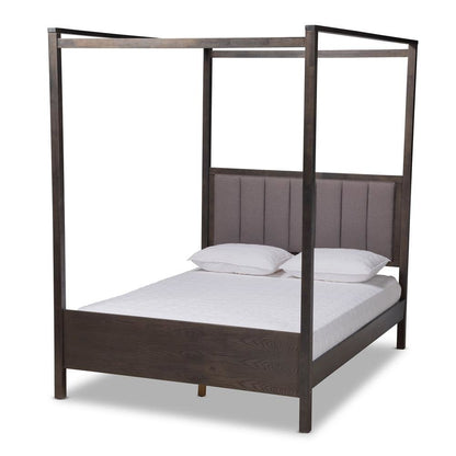 Dark Grey Oak Finished Wood Queen Size Platform Canopy Bed