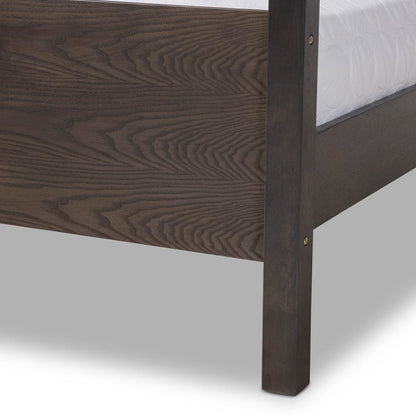 Dark Grey Oak Finished Wood Queen Size Platform Canopy Bed