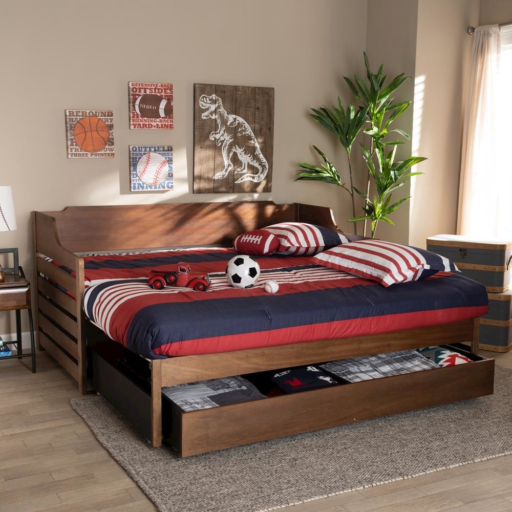 Brown Finished Expandable Twin Size to King Size Daybed with Storage Drawer